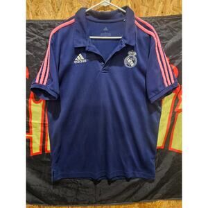 Y2K Women’s Adidas Preppy Colorblock Real Madrid Polo Navy Color – Size L